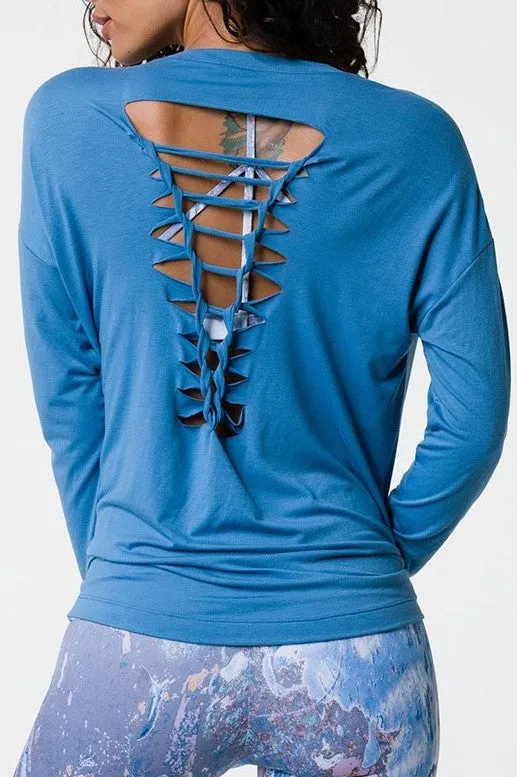 Last Chance! Onzie Hot Yoga Braid Back Top 3076 Pewter and Thunder