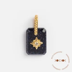 Limited Edition Solid Gold Crystal Amulet Charm for Manifestation in Blue Goldstone