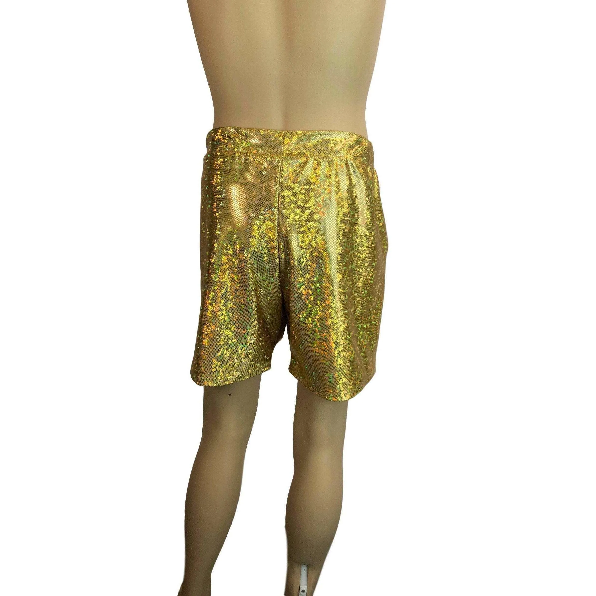 Men's Gold Shattered Glass Holographic Shorts W/ Pockets