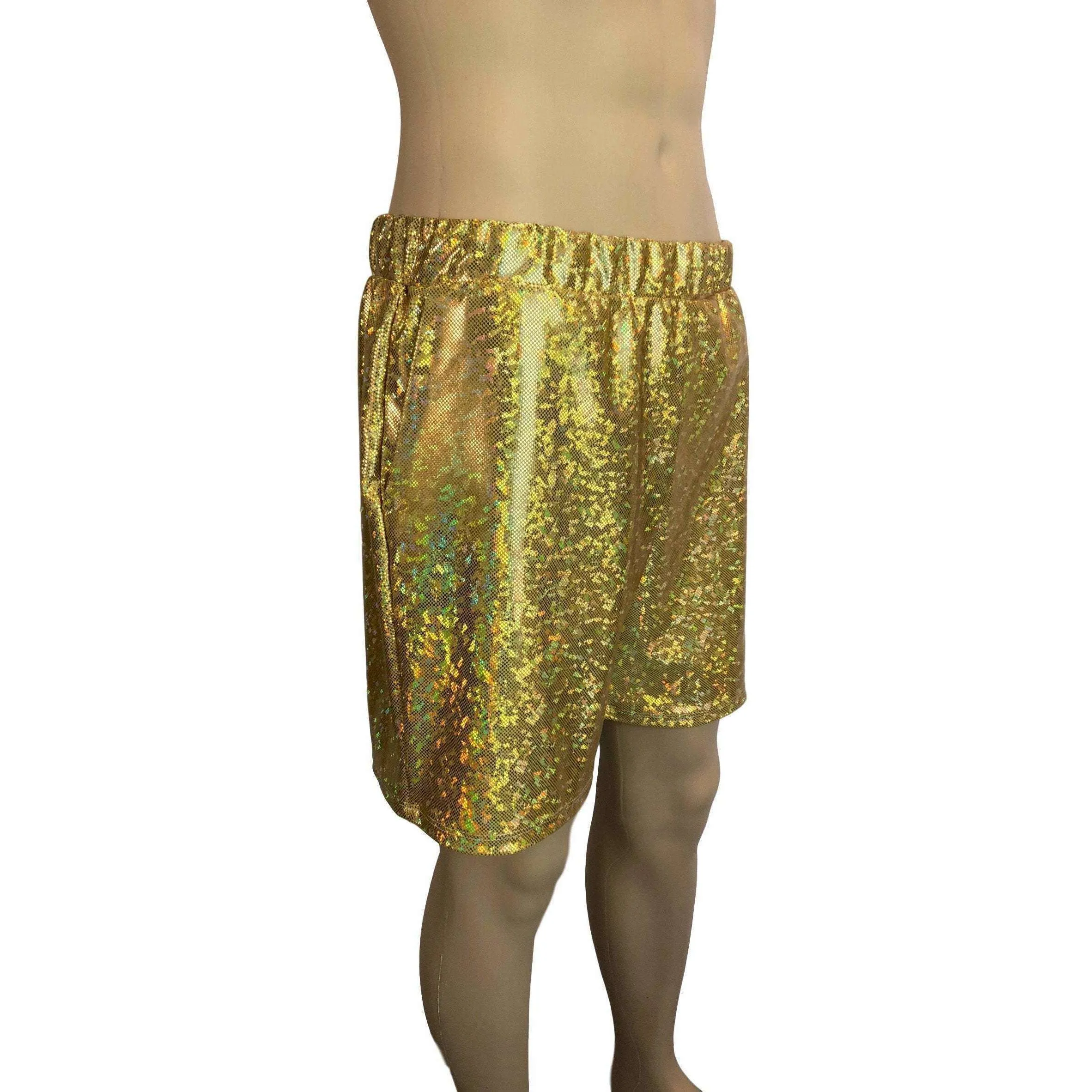 Men's Gold Shattered Glass Holographic Shorts W/ Pockets