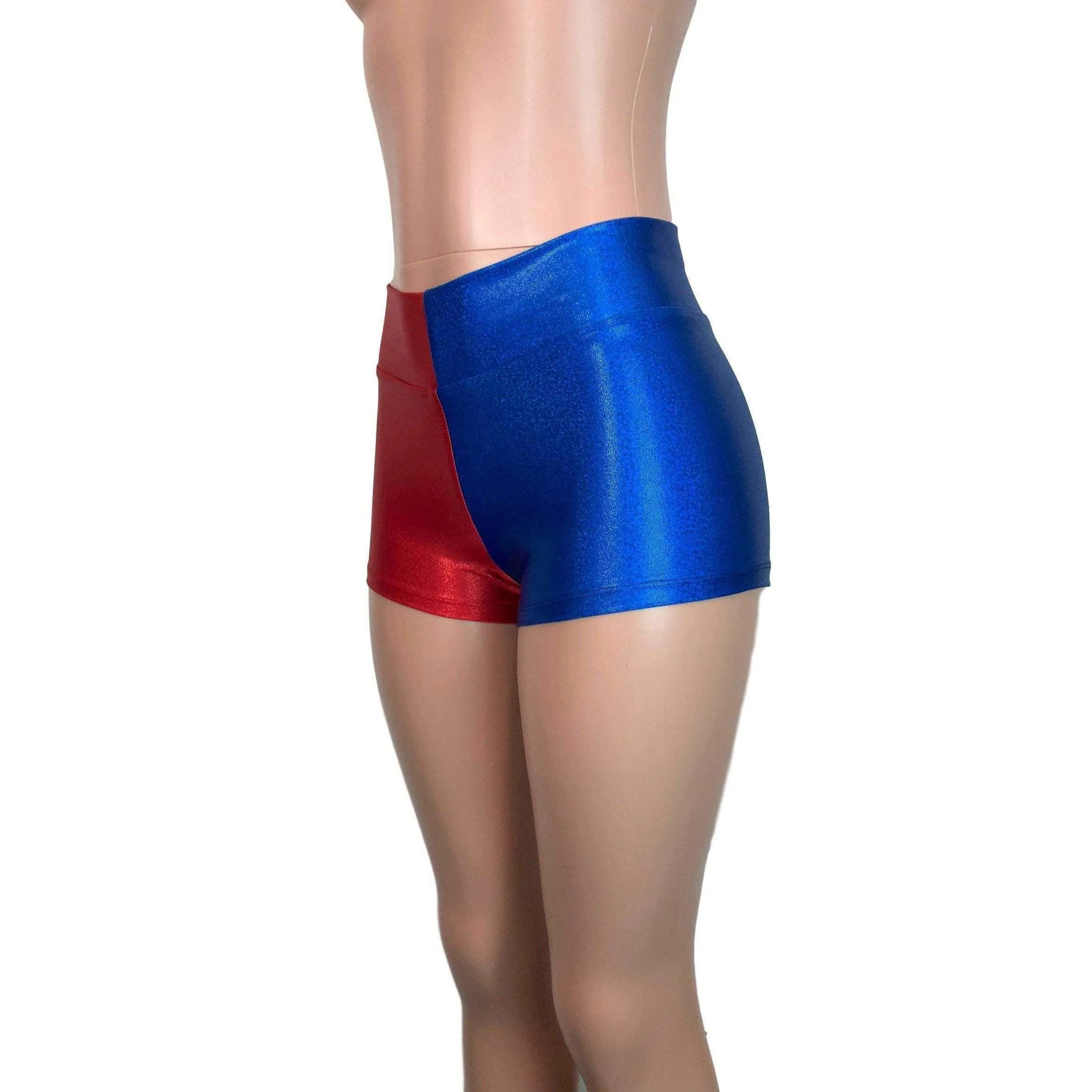 MID-Rise Booty Shorts - Harley Quinn Blue/Red Mystique