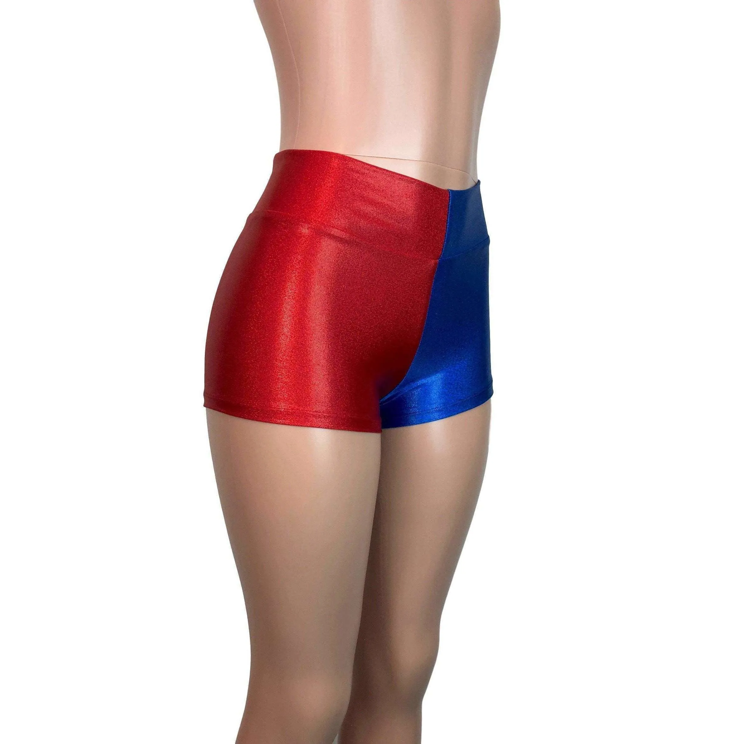 MID-Rise Booty Shorts - Harley Quinn Blue/Red Mystique