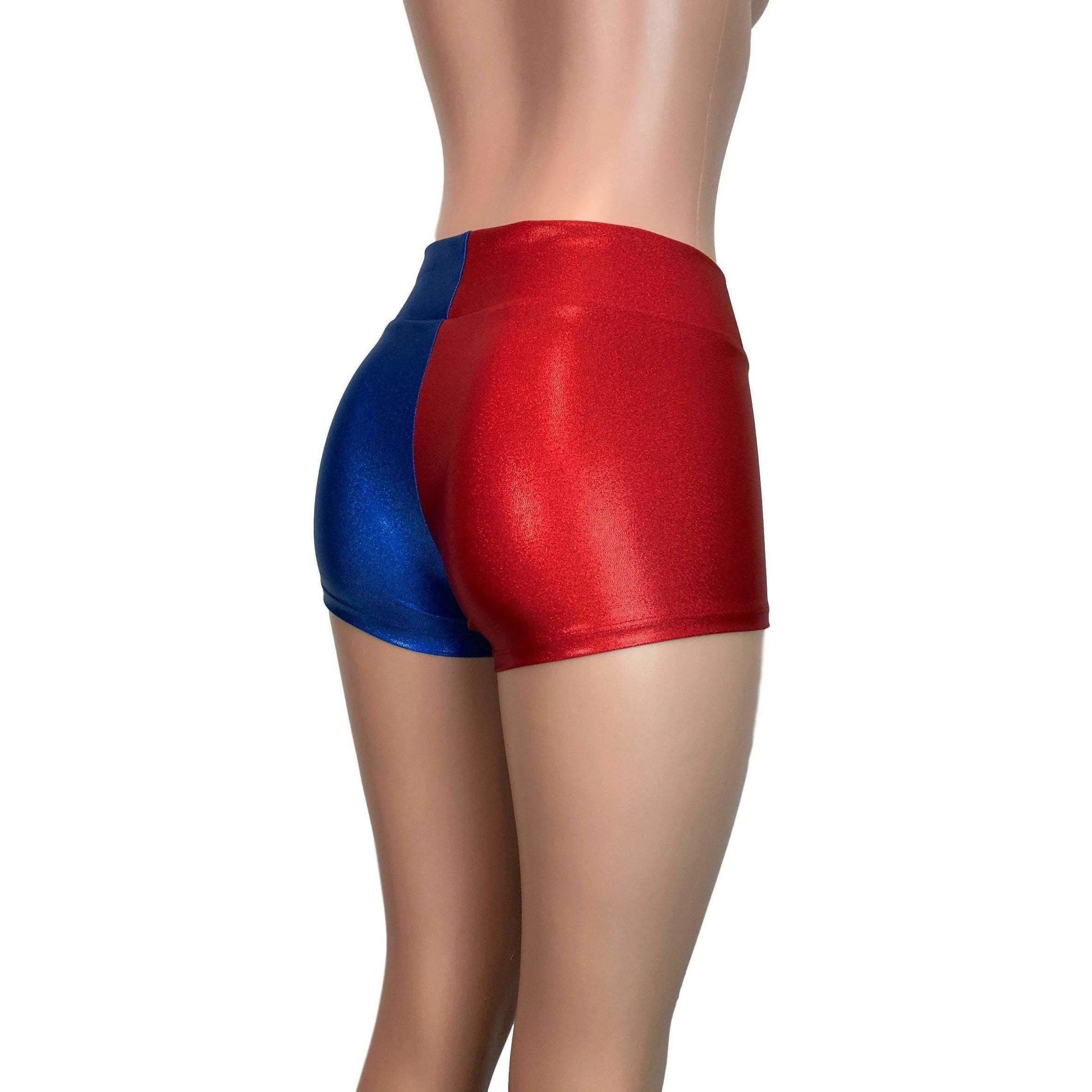 MID-Rise Booty Shorts - Harley Quinn Blue/Red Mystique