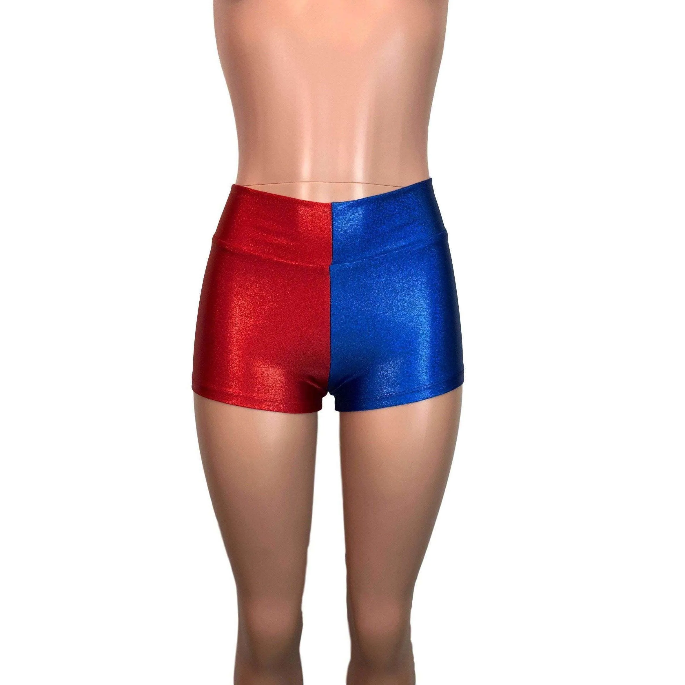 MID-Rise Booty Shorts - Harley Quinn Blue/Red Mystique