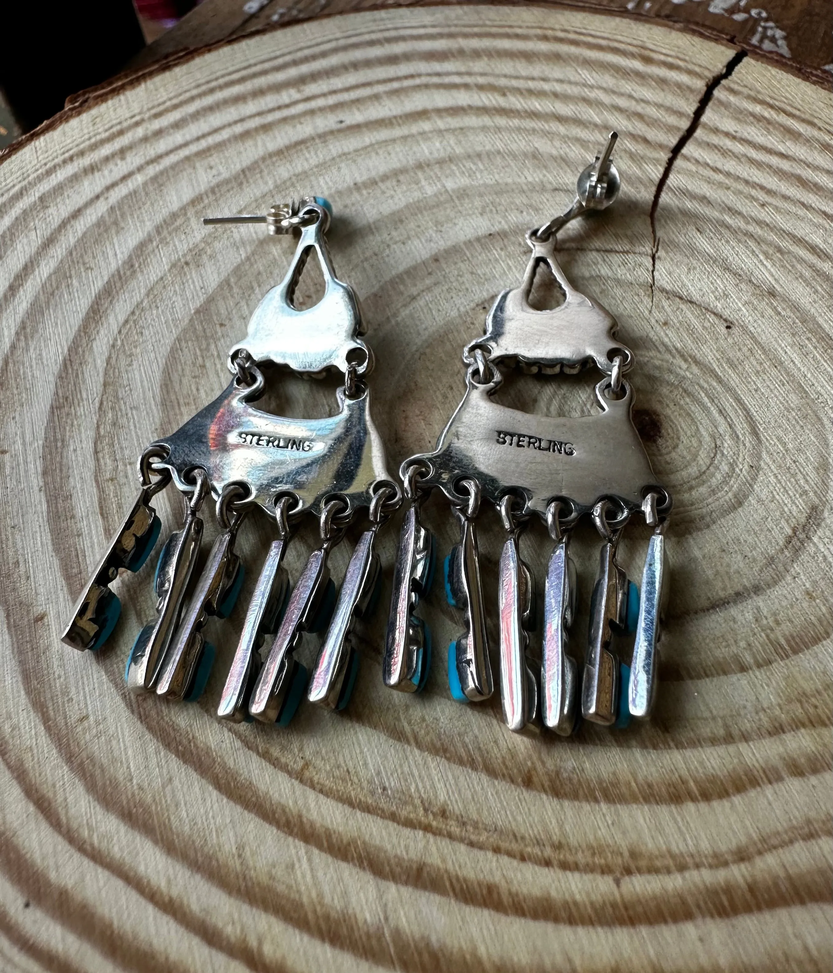 NEEDLEPOINT Zuni Chandelier Silver and Turquoise Dangle Earrings