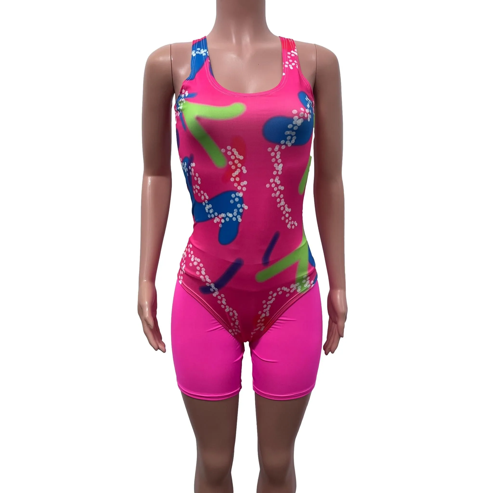 Neon Malibu Costume | Barbie Costume Cosplay Inspiration | Pink Leotard and Shorts