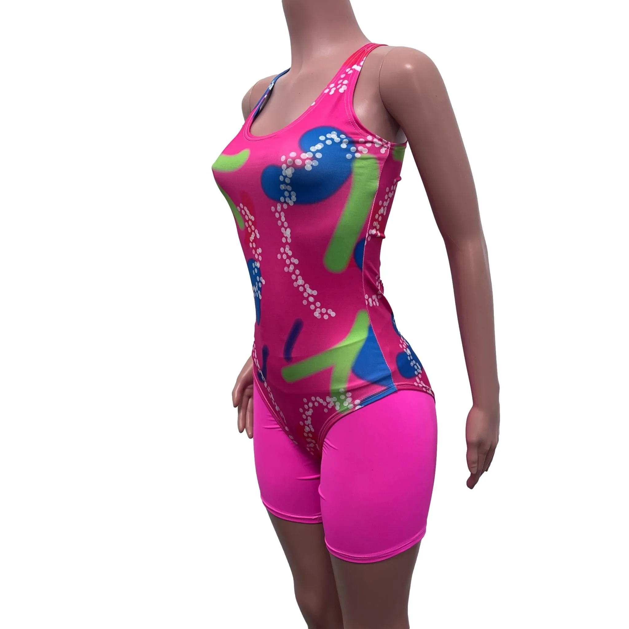 Neon Malibu Costume | Barbie Costume Cosplay Inspiration | Pink Leotard and Shorts