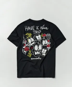 Nice Trip Short Sleeve Graphic Print Embroidered Pocket Tee - Black