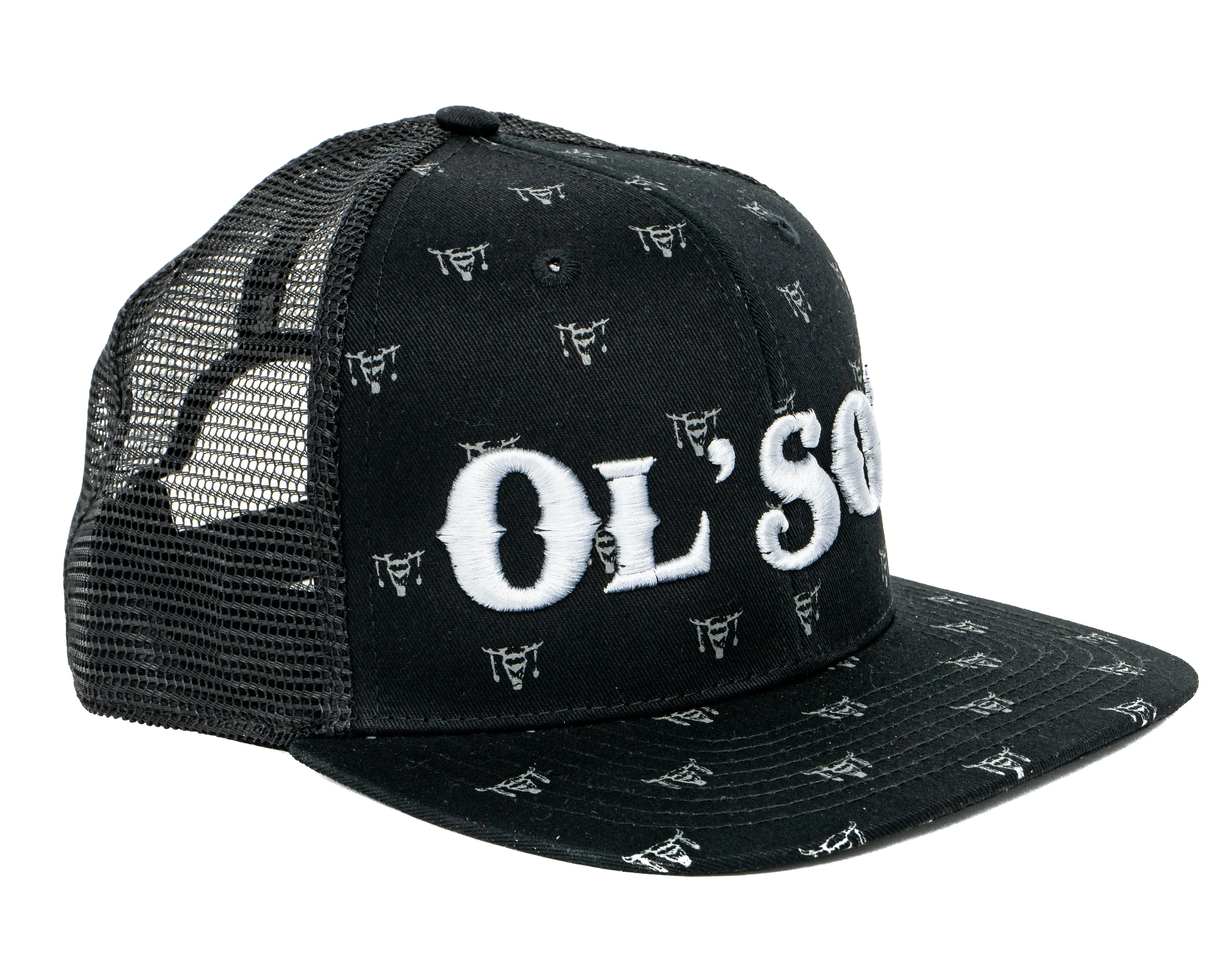 Ol' Son Black Mesh Skull Print Flatbill