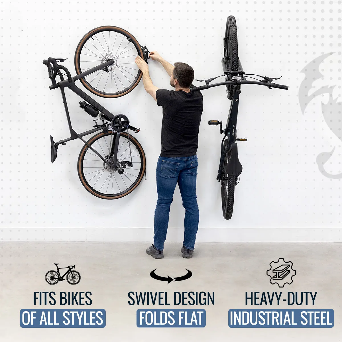 OUTLET | Swivel Mount Bike Storage Rack | 2 Bike Garage Wall Hooks