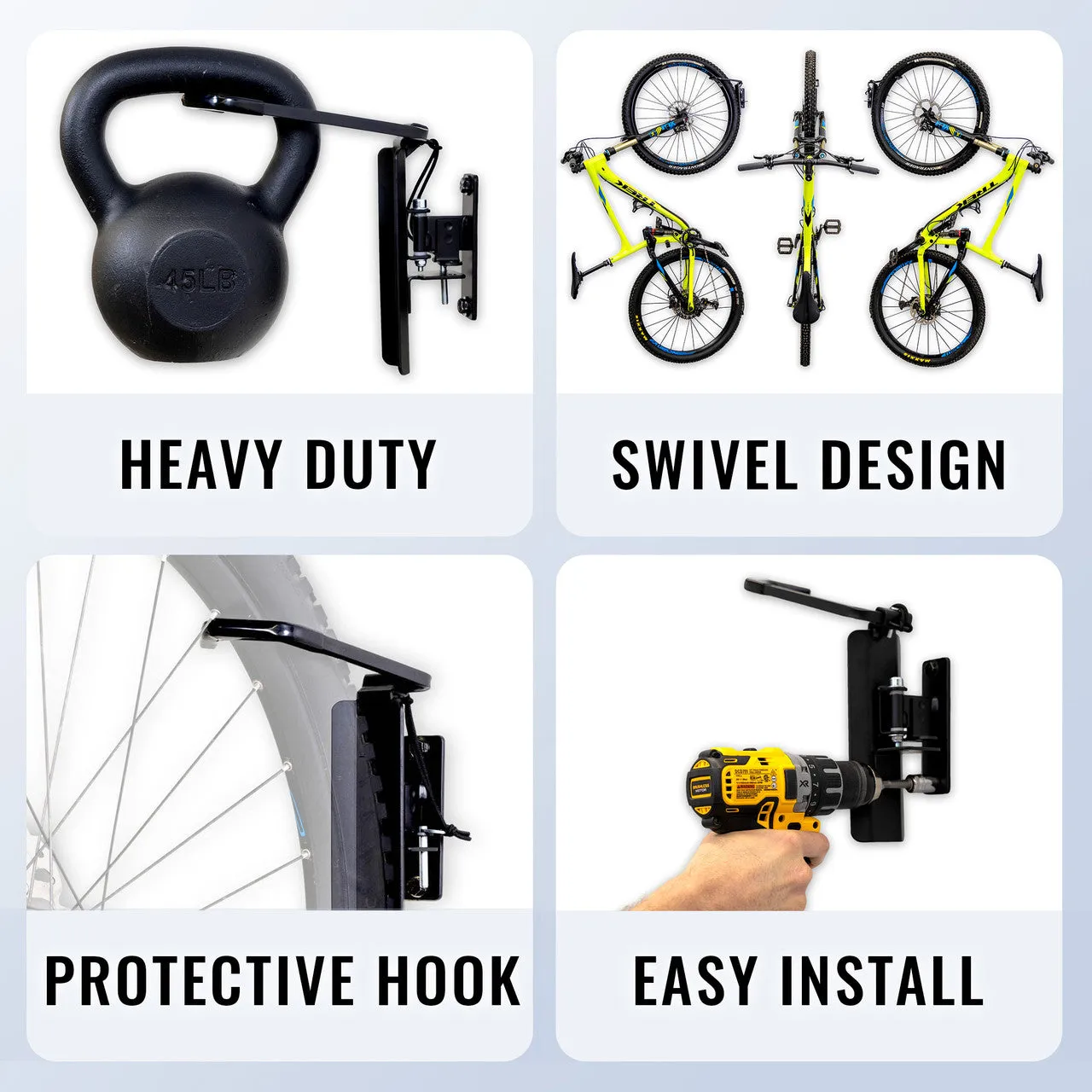 OUTLET | Swivel Mount Bike Storage Rack | 2 Bike Garage Wall Hooks