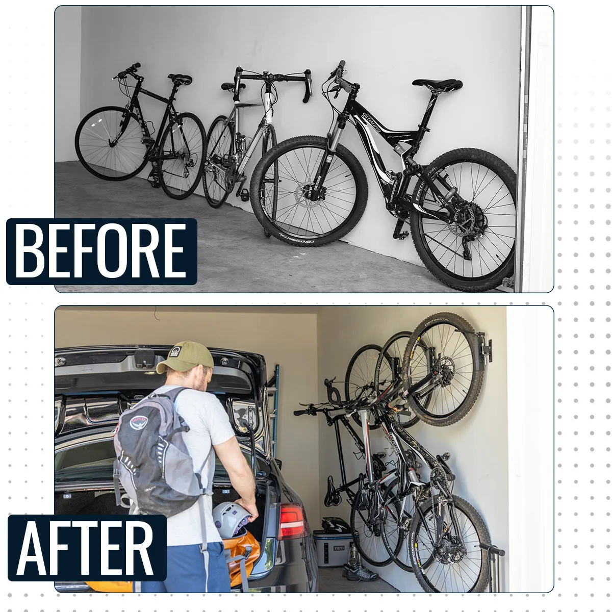 OUTLET | Swivel Mount Bike Storage Rack | 2 Bike Garage Wall Hooks