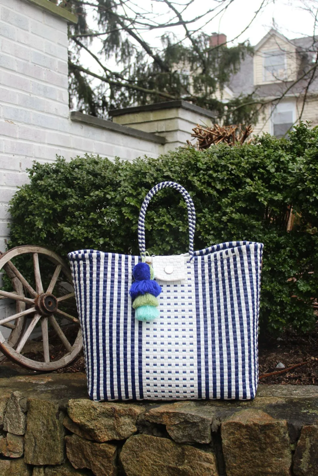 Preppy White and Blue Citron Tote