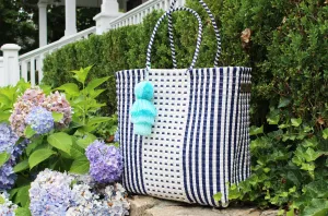 Preppy White and Blue Citron Tote