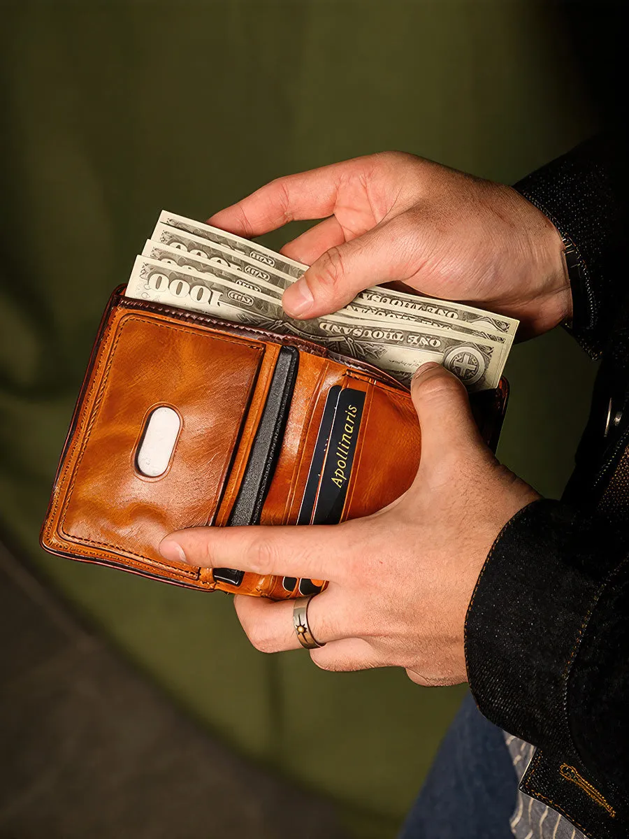 Retro Handmade Distressed Effect Men's Leather Wallet With Zip