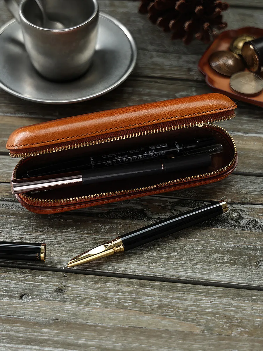 Retro Handmade Leather Glasses Case Pen Box | Full Cover With Zip