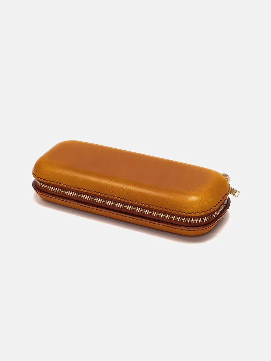 Retro Handmade Leather Glasses Case Pen Box | Full Cover With Zip