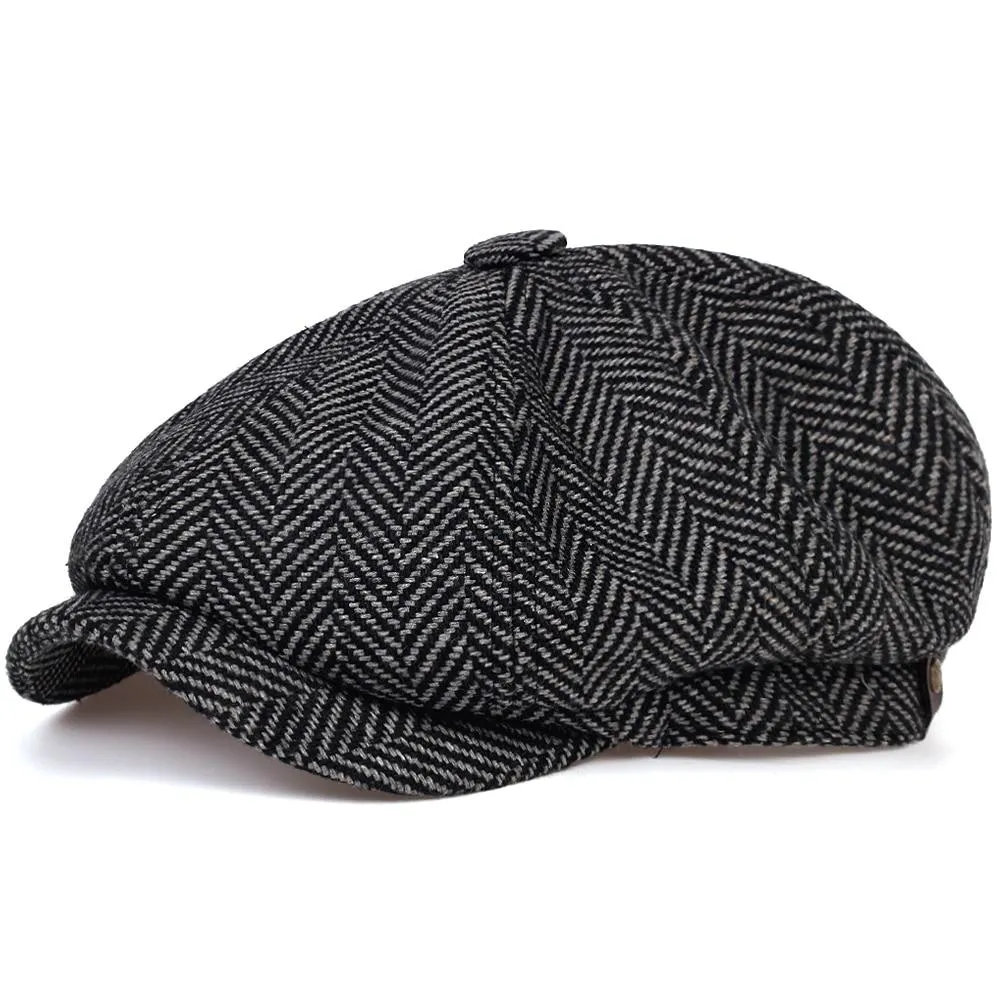 Retro Herringbone Tweed Newsboy Cap