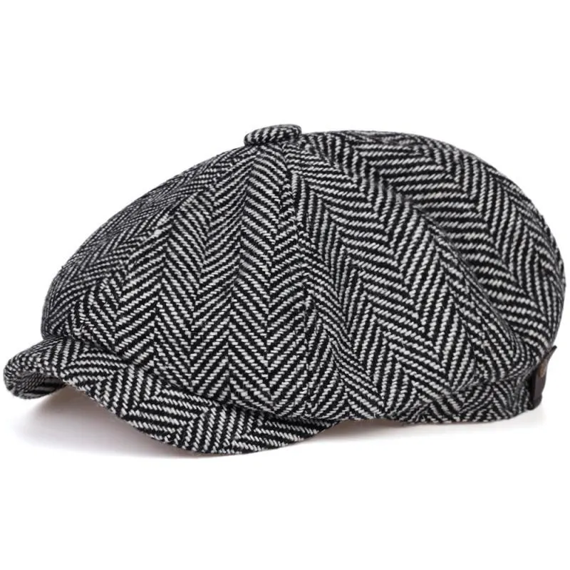 Retro Herringbone Tweed Newsboy Cap