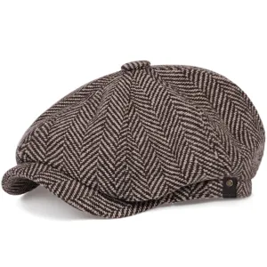 Retro Herringbone Tweed Newsboy Cap