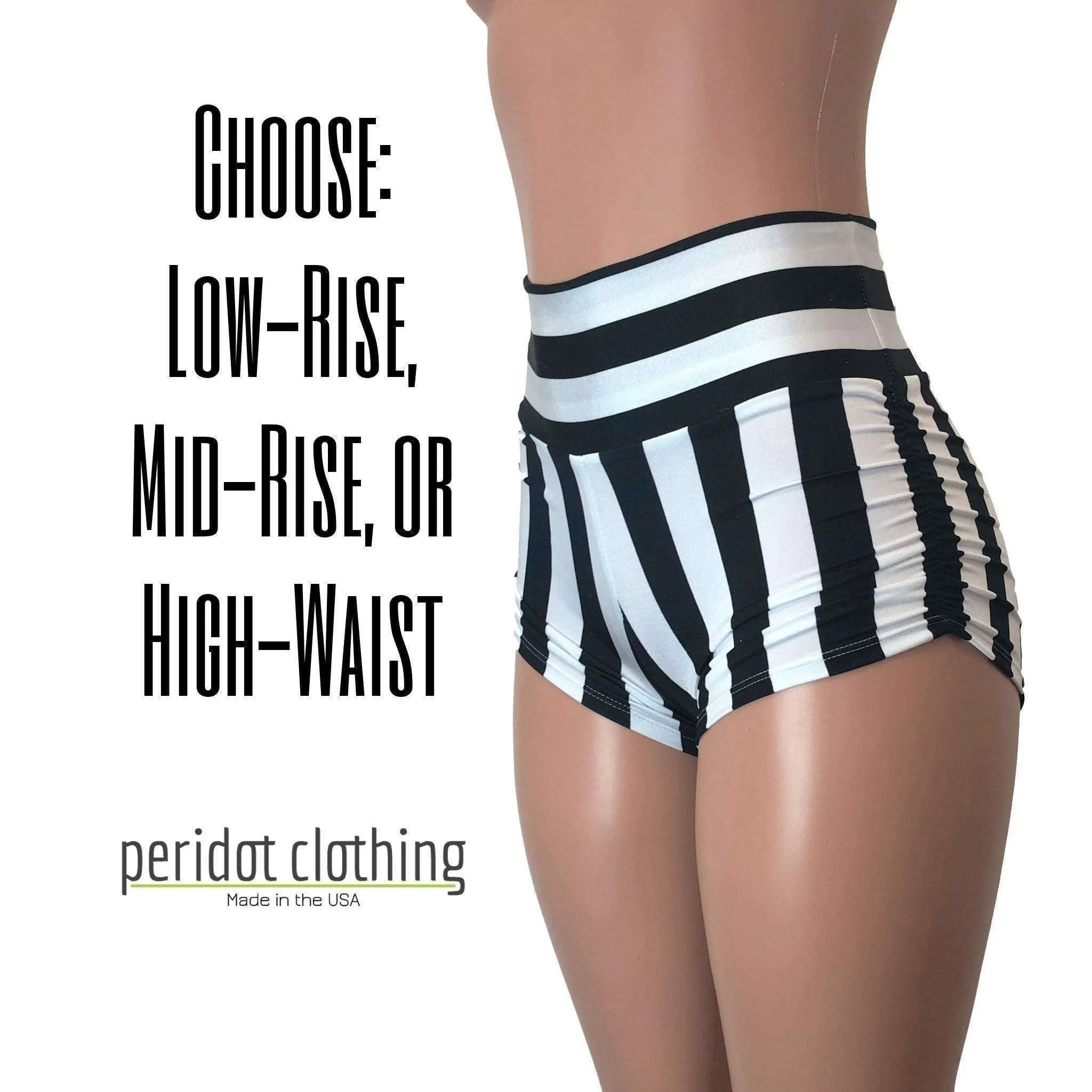 Ruched Booty Shorts - Black & White Stripe Scrunch Shorts