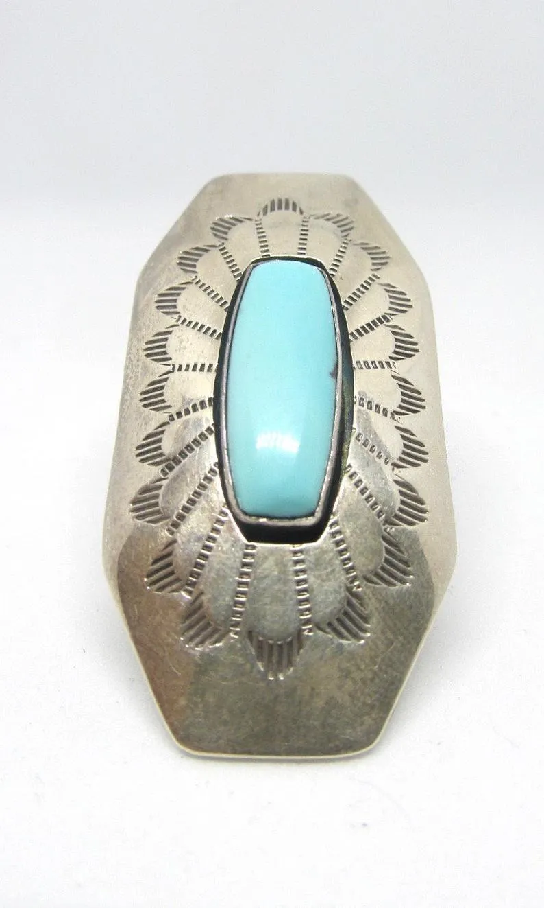 RUNNING BEAR Navajo Turquoise & Sterling Silver Statement Ring, Sz 6