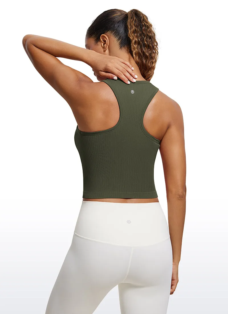 Seamless Ribbed Longline High Neck Crop Tank Racerback