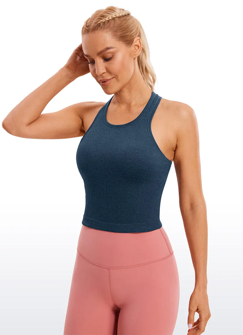 Seamless Ribbed Longline High Neck Crop Tank Racerback