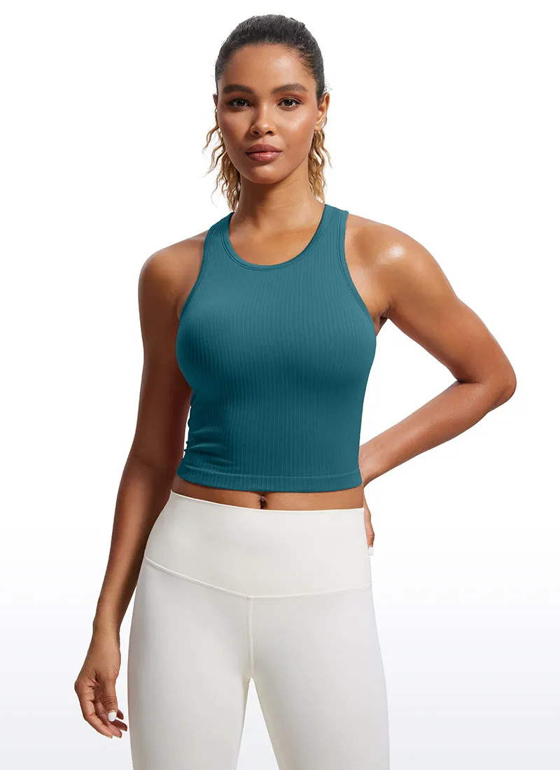 Seamless Ribbed Longline High Neck Crop Tank Racerback