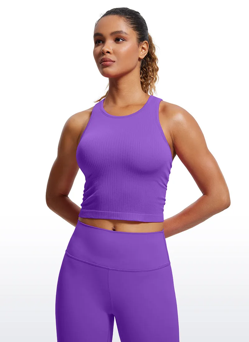 Seamless Ribbed Longline High Neck Crop Tank Racerback