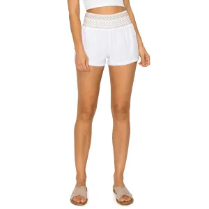 Smocked Waistband with Contrast Stitch Linen Short - White Ginger